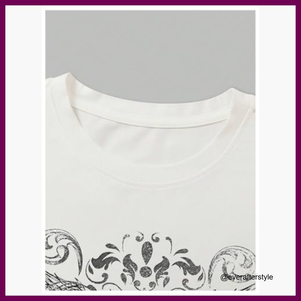 Polyester Elastane Graphic Tee Heart Print Crop T… - image 3